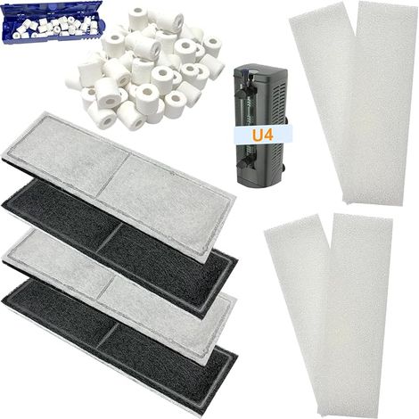 Lot de 9 médias filtrants pour aquarium - Compatible avec les filtres intérieurs Fluval U4 A480 - Pour aquarium d'eau douce et d'eau de mer - Contient 4 tampons en mousse, 4 cartouches en (1/5)