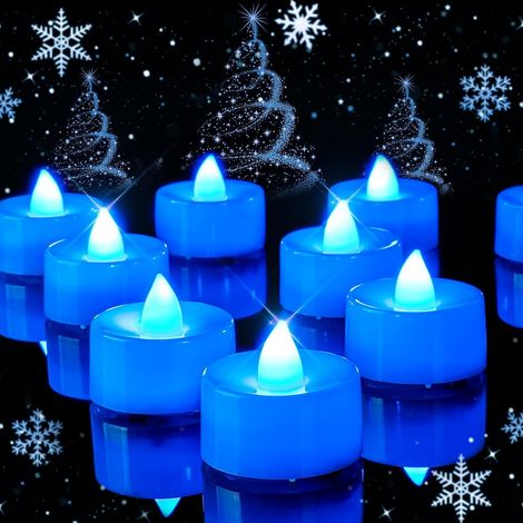CCYKXA Set mit 24 batteriebetriebenen, flammenlosen LED-Teelichtern – Flackernde Teelichter – Kerzen für Weihnachten und Hochzeiten – Blau (1/5)