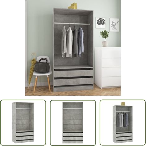 The Living Store Garde-robe Gris béton 100x50x200 cm Bois d'ingénierie - Armoire - Meuble Rangement - Armoire Design - Dressing Compact - Commode Tiroir (1/5)