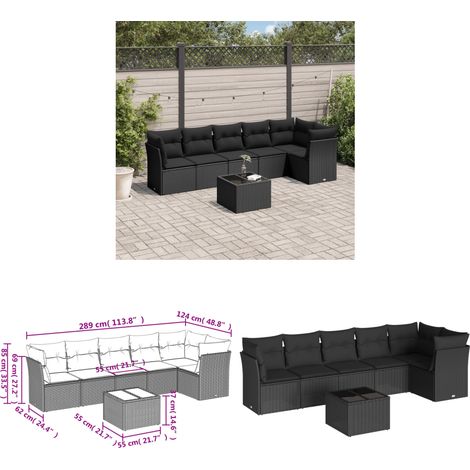 7-tlg. Garten-Sofagarnitur mit Kissen Schwarz Poly Rattan - Gartenmöbel Set - Outdoor Möbel - Rattan Sofa - Lounge Set - Esstisch - Home & Living (1/3)