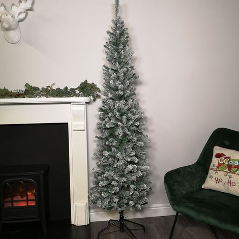 6.5ft Premier Snow Flocked PVC Spruce Pine Slim Christmas Tree in Green (1/5)