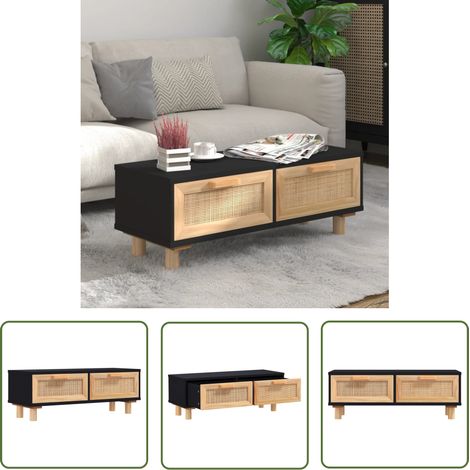 The Living Store Table basse Noir 80x40x30 cm Bois d'ingénierie et pin massif - Table Basse - Meuble Salon - Table D'appoint - Bout De Canapé - Table Noire (1/5)