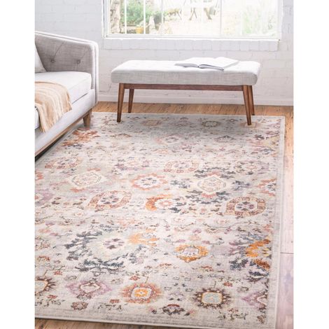 Flores Mina FR02 Traditional Floral Vintage Rug in Multi X-Large 200x290 cm (6'7"x9'6") (1/4)