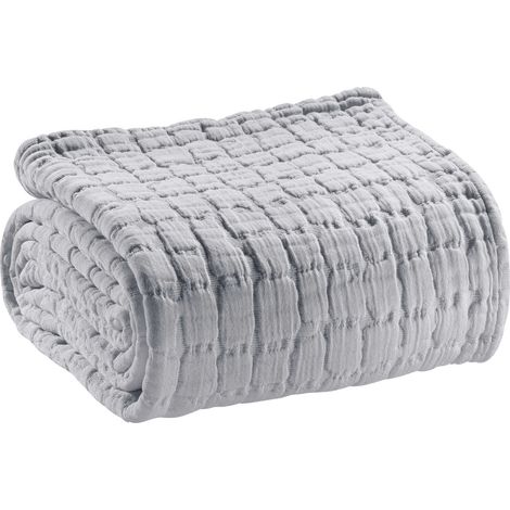 VIVARAISE - Jeté de lit Swami en coton 100% - Perle - 180 x 260 cm