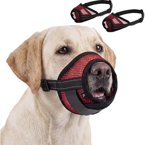 Muselière pour Grand Chien, Protège-Museau Chien, Musoliere Anti Aboiement, Contrôle des Mordillements chez Le Chiot, Coupe des Griffes Et Administration De Gouttes Oculaires(Rouge, L) (1/5)