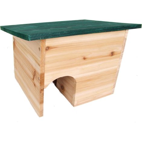 Igelhotel aus Holz mit grünem Flachdach - 34 x 28 cm - Igel Futter Haus Höhle eckig