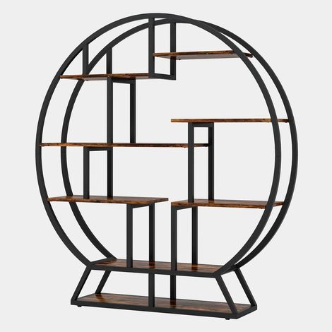 Étagère à plantes ronde avec 8 niveaux décalés, structure métal et panneaux bois, meuble de rangement et présentoir décoratif pour salon, chambre, bureau CHICFURN (1/5)