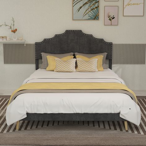 Lit moderne minimaliste moelleux 140 x, avec matelas, gris, 140 x 200 cm, pour chambre, mobilier chambre sans matelas, tête de lit souple