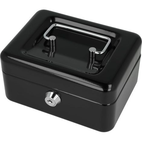 Caisse à monnaie verrouillable (compacte, 15 cm) Noir Boîte verrouillable en tôle d'acier avec 2 clés Plateau amovible pour pièces de monnaie avec 6 compartiments BLACK (1/5)