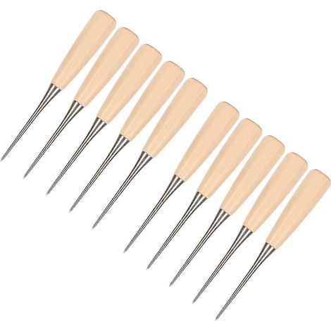 Poinçon à gratter le cuir, lot de 10 poinçons avec manche en bois pour la couture, le bricolage, la perforation manuelle et la coupe-papier guillotine (1/5)
