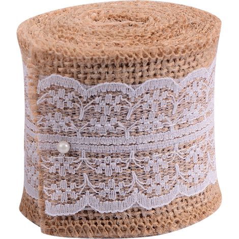 Dentelle lin jute volume 6cm large 2m long DIY décoration manuelle volume blanc (1/4)