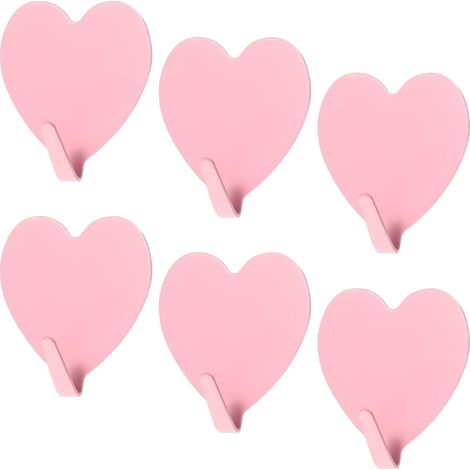 6 Stück dekorative Herzhaken, selbstklebende rosa Edelstahlhaken für Tür, Flur, Badezimmer, Küche, Büro (Rosa)