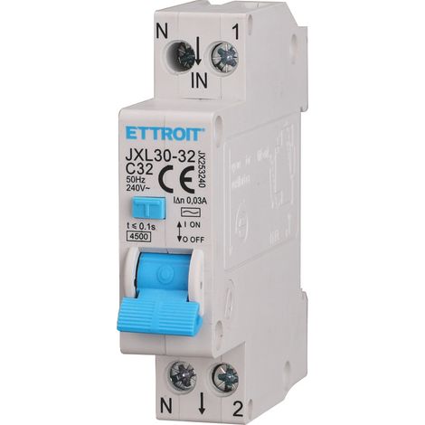 ETTROIT Magnetotermico Differenziale RCBO 1P+N C32 32A 30mA 4,5 kA JX253240