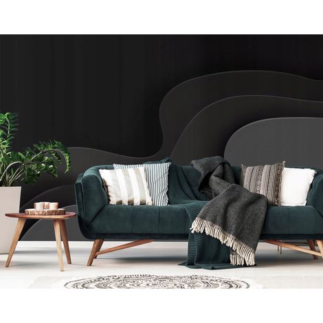 Fototapete Abstrakt Schwarz Wellen, für Wohnzimmer und Schlafzimmer, 300 x 210 cm – Komplettset inkl. Kleister & Anleitung (1/5)