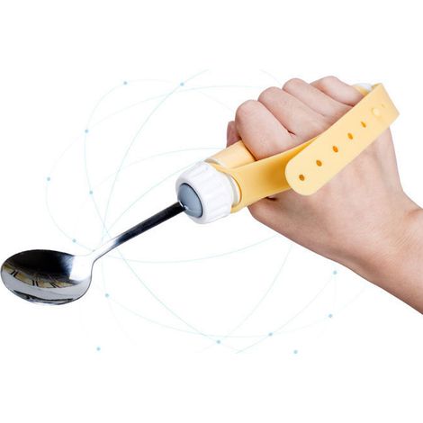 Cuchara giratoria, rotación de 360°, acero inoxidable, mango antideslizante, correa de muñeca de silicona, ayuda para la alimentación para personas mayores. (1/5)
