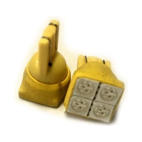 Coppia 2 Lampade Led T10 Con 4 Smd 5050 Frontale Colore Giallo Yellow 12V 0,5W