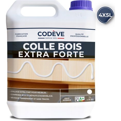 Colle Bois Extra Forte - 4x5 L - Codeve Bois - Pour Le Collage De Votre Bois Massif, Brut, Stratifié, Aggloméré Ou Contreplaqué.
