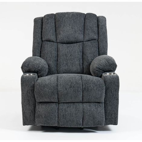 Fauteuil électrique massant avec fonction releveur, chauffe, repose-pieds, poches latérales et porte-boisson gris foncé (1/5)