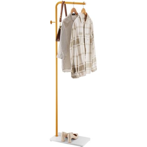 Porte-manteau sur pied avec base en quartz et 3 crochets ronds, idéal pour l'entrée, la chambre ou le salon. Porte-manteau élégant pour manteaux, chapeaux et sacs. (1/5)