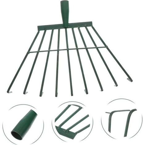 Handrechen für den Garten. Laubbesen aus grünem Eisen.
