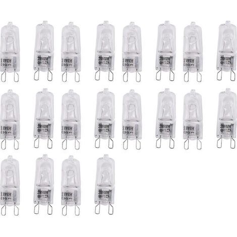 Lot de 20 ampoules halogènes G9, 60 W, transparentes, dimmables, blanc chaud 2800 K, pour lustres, suspensions et éclairages d'extérieur. (1/5)