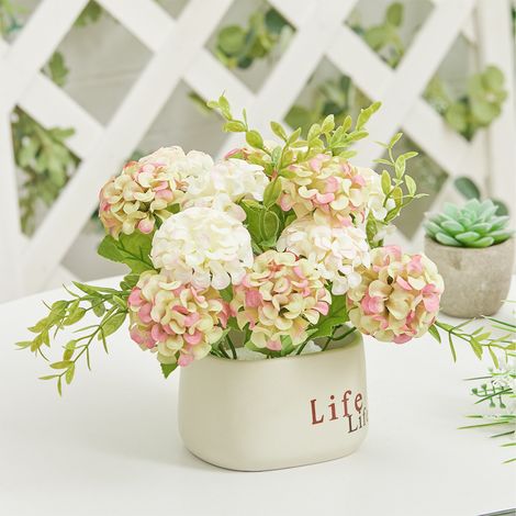 17CM Artificial Fake Flower with Ceramic Pot, White and Green (1/5)