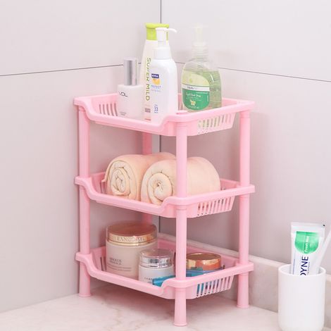 Etagere Plastique 3 Niveaux - Support de Rangement au Sol avec Trous d’Évacuation - Etagere Étroite pour Petit Espace - Convient Salle de Bain Cuisine - 1 Pièce (1/5)