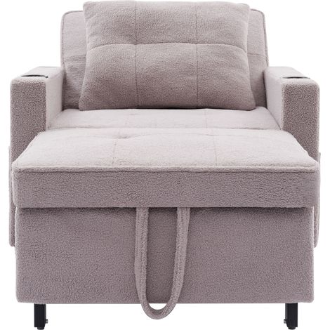 Divano letto singolo 3 in 1 grigio, reclinabile, con portabicchieri e USB, MODENUIT (1/5)