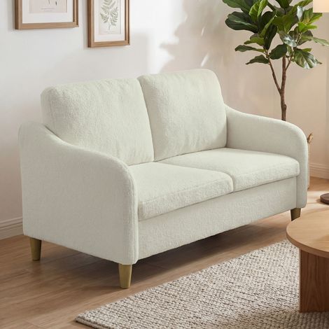 Sofa 2 Sitzer kleine Couch mit Sherpa-Fleece-Optik 137 cm für Wohnzimmer Cremeweiß