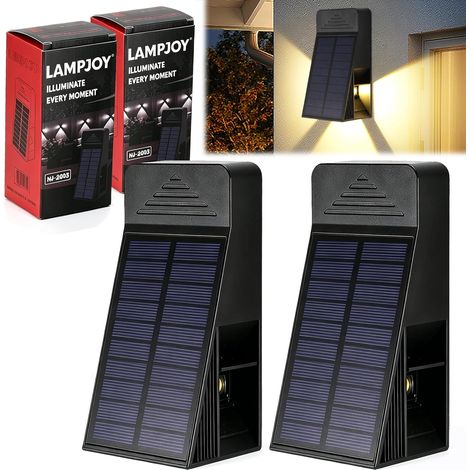 Lot de 2 Applique Solaire Extérieur Lumière Froide, Orientable à 120° Éclairage sur Trois Côtés Applique Murale Solaire, Étanches IP65 Lampes Solaires D'extérieur