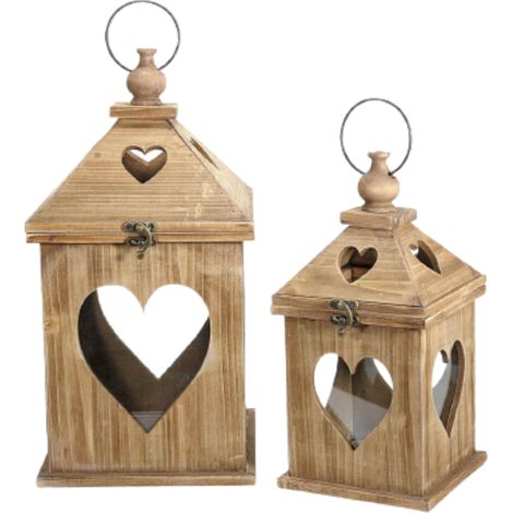 Lanterne Portacandele con Intaglio a Cuore in Legno Naturale Compostabile Set da 2 Idea Regalo (1/3)