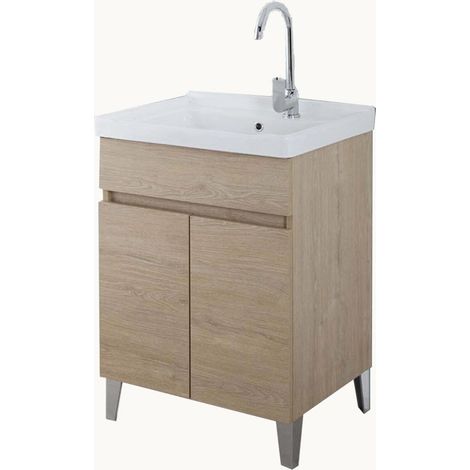 Exagonshop Mobile lavatoio 60x47 rovere con vasca in ceramica