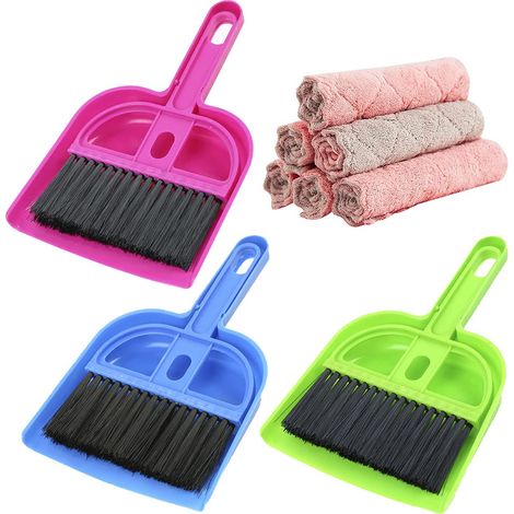3 Pièces Mini Pelle à Balai,Mini Pelle à Poussière Et Ensemble Petit Outil de Nettoyage de Bureau de Balai avec 6 Pcs Chiffon de Vaisselle en Velours Corail pour Le Nettoyage De La Maison (1/5)
