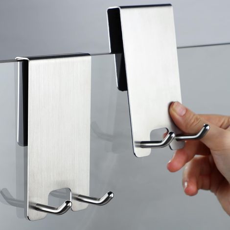 2 Stück Duschhaken, Duschkabinen-Wandhaken, Handtuchhaken ohne Bohren, Badezimmertürhaken, passend für 6-12 mm Dicke (1/5)