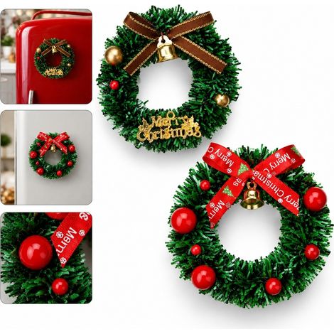 1 Pièce Couronne de Noël Aimantée Mini Fleur A+B Verte Sans Outil Diamètre 7,4 cm Décor Frigo Porte Décoration Festive Maison (1/5)