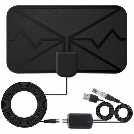 Antenne TV d'interieur numerique 3600 Miles 4K avec amplificateur de Signal Antenne numerique TV DVB-T HD pour plus de chaines,Noir (1/4)