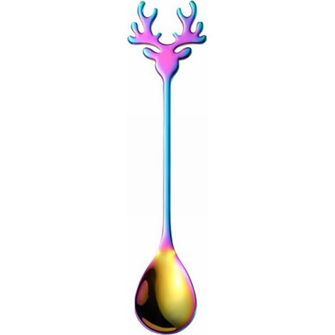 Cuillère À Dessert De Noël - En Acier Inoxydable 304 - Forme De Renne - Iridescent - Pour Gâteaux Et Cafés - 1 Pièce (1/5)