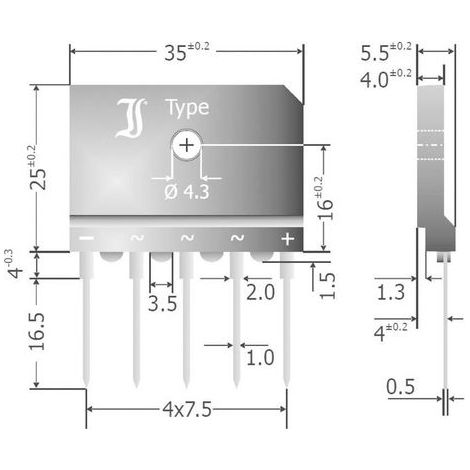 Diotec DBI25-12A Pont redresseur SIL-5 1200 V 25 A Triphasé (1/2)