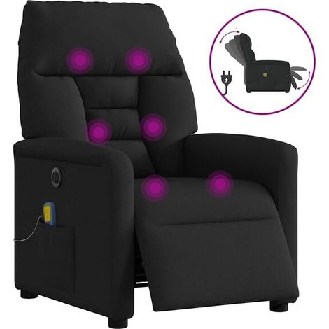 Chaise longue électrique avec massage intégré – Réglable en hauteur, revêtement en tissu noir élégant, fonction inclinaison et relaxation complète (1/5)