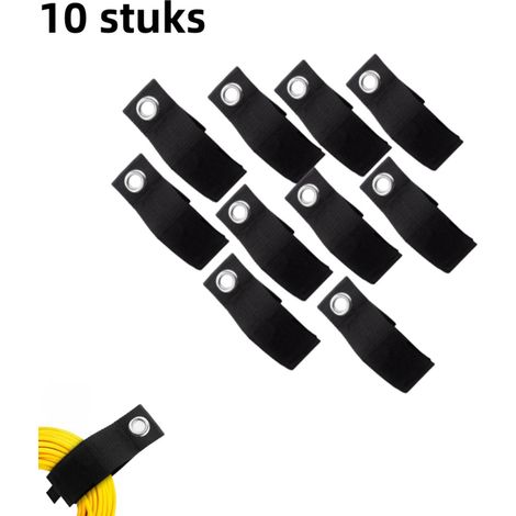 Lot de 10 sangles de rangement robustes boucle de suspension pour la gestion des câbles cordons tuyaux organisation de camping car et de garage noir petit 25 184 mm (1/5)