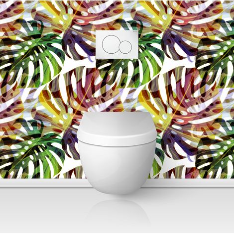 Crédence adhésive WC - Feuilles Tropicales - 60x60 cm - Adhésif MAT (1/3)