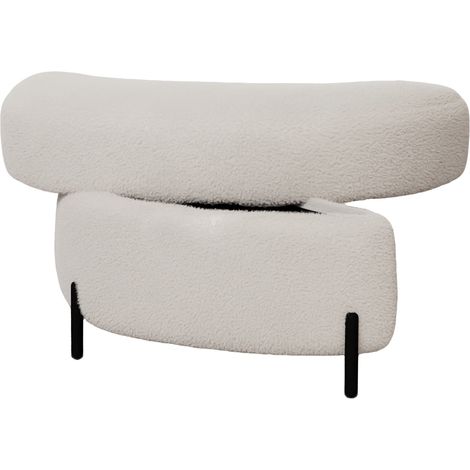 Tabouret demi-lune rembourré Sherpa avec plateau, sert de table d'appoint, siège matelassé, repose-pieds et banc pour chaussures, idéal salon, entrée et couloir, couleur ivoire (1/5)