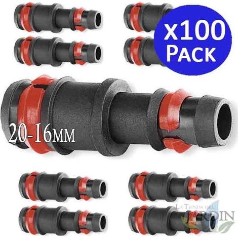 Set di 100 Raccordo Irrigazione a Goccia 20mm a 16mm con Anello di Sicurezza Manicotto connettore tubo irrigazione da 16 mm a