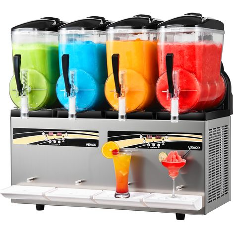 VEVOR Machine a Granite 4x12 L, Machine a Boissons Glacees Autonettoyante, pour Granitas Margarita Milk-shake Restaurant Cafe Bar Maison, Distributeur de Boissons Frappees avec 5 Programmes Predefinis