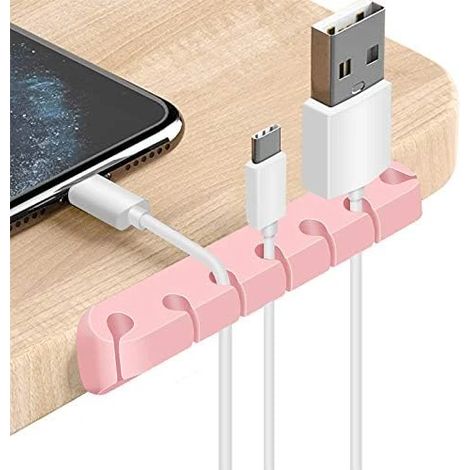 Lot de 3 clips de rangement pour câbles, support de câbles auto-adhésif en silicone pour organiser les câbles de charge USB/d'alimentation - Rose (1/5)