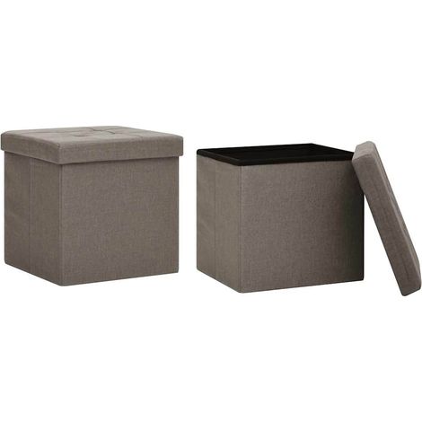 Maison Exclusive - Sgabelli con Contenitore Pieghevoli 2 pz Tortora in Simil Lino (1/5)