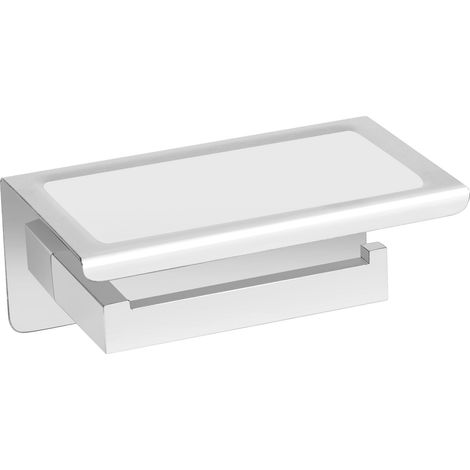 BALNEO - porte-papier toilette avec étagère en acier inox argenté chromé - dérouleur QARX inoxydable - support papier WC en métal (1/2)