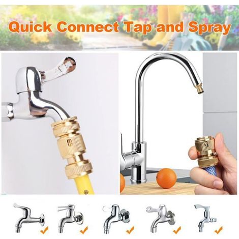 Lot de 4 Raccord Tuyau Arrosage, Laiton, Connexion Rapide, 3/4 Pouces, Robinet Jardin (1/5)