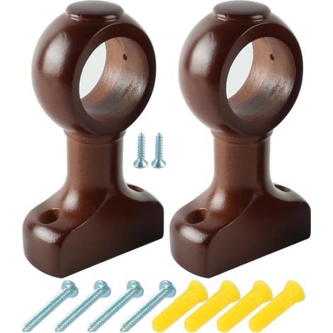 Lot de 2 Supports muraux en Bois pour Tringle à Rideaux - pour la décoration de la Maison - pour poteaux de 35 mm - Marron (1/5)