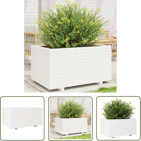 The Living Store Jardinière blanc 90x60x49,5 cm bois de pin massif - Jardiniered'extérieure - Jardinière En Bois - Pot De Fleurs Extérieur - Bac À Fleurs - Déco Jardin (1/5)